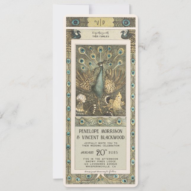 Vintage Peacock Farm - Bröllop Inbjudningar (Framsida)