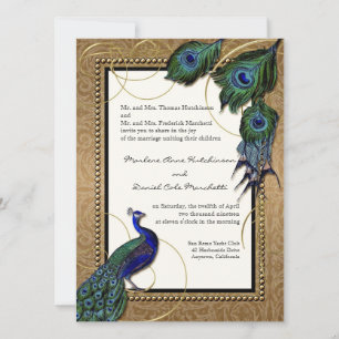 Vintage Peacock Feather 7 - Formellt Elegant bröll Inbjudningar