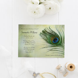 Vintage Peacock Feather Inbjudningskort för möhipp