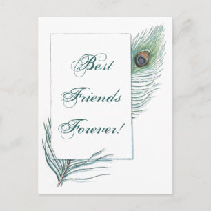 Vintage Peacock Feather Inspirational BFF-citat Vykort