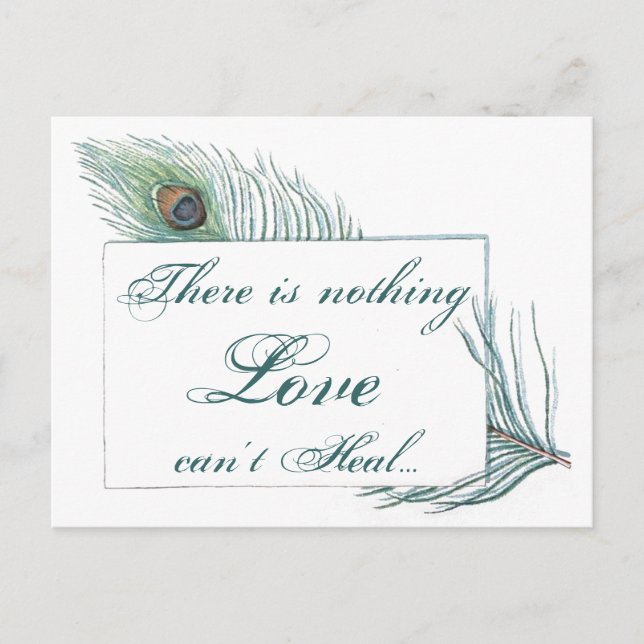 Vintage Peacock Feather Inspirational Kärlek Quote Vykort (Framsida)