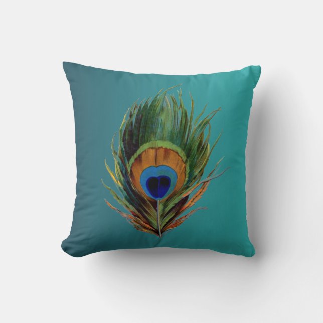 Vintage Peacock Feather Kudde (Framsida)