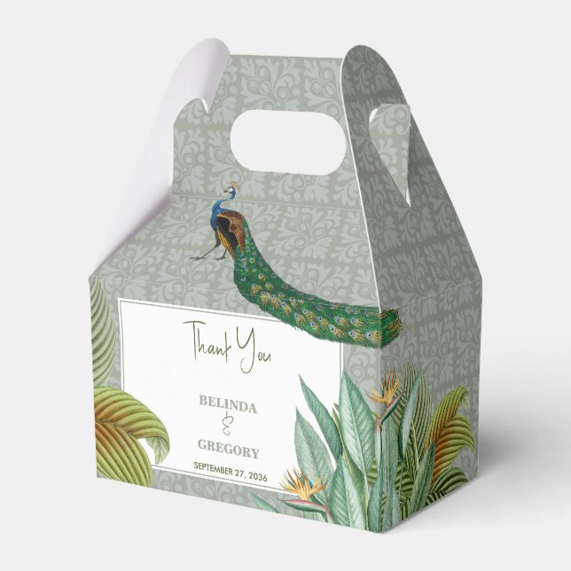 Vintage Peacock Feather Tropical Greenery Bröllop Presentaskar (Framsidan Sidan)