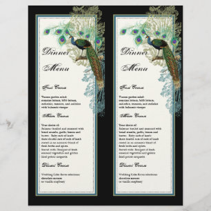 Vintage Peacock, Feathers, 2 up, Middag Menu Lakan