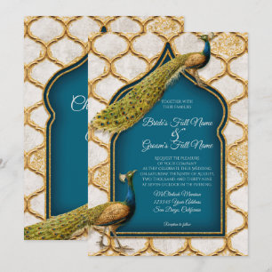 Vintage Peacock Feathers Arabesque Guld Bröllop Inbjudningar