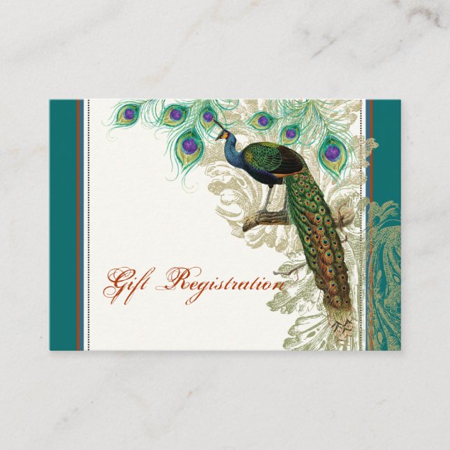 Vintage Peacock, Feathers - Gift Registration Card Tilläggskort (Framsida)