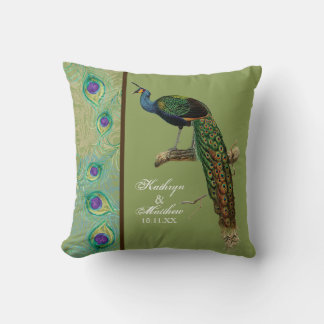 Vintage Peacock, Feathers n Etchings Decorative Kudde