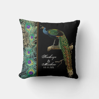 Vintage Peacock, Feathers n Etchings Decorative Kudde