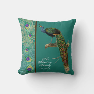 Vintage Peacock, Feathers n Etchings Decorative Kudde