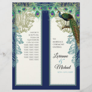 Vintage Peacock Feathers Navy Blue Bröllopsprogram