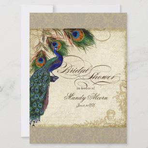 Vintage Peacock Feathers Silver Möhippa Inbjudningar