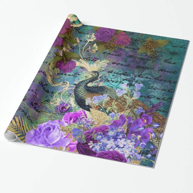 Vintage Peacock för tillfällen Presentpapper (Utrullad)