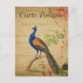 Vintage Peacock Fransk Carte Postale Vykort