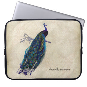 Vintage Peacock Fullt Feathers på den tattrade Snö Laptop Fodral