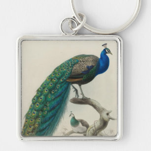 Vintage Peacock Fyrkantig Silverfärgad Nyckelring