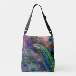 Vintage Peacock Guld Glitter Feathers-skript Namn Axelväska