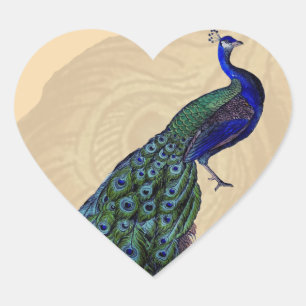 Vintage Peacock Heart Stickers Hjärtformat Klistermärke