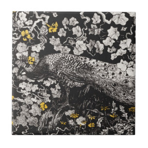 Vintage Peacock Illustration av Theo van Hoytema Kakelplatta