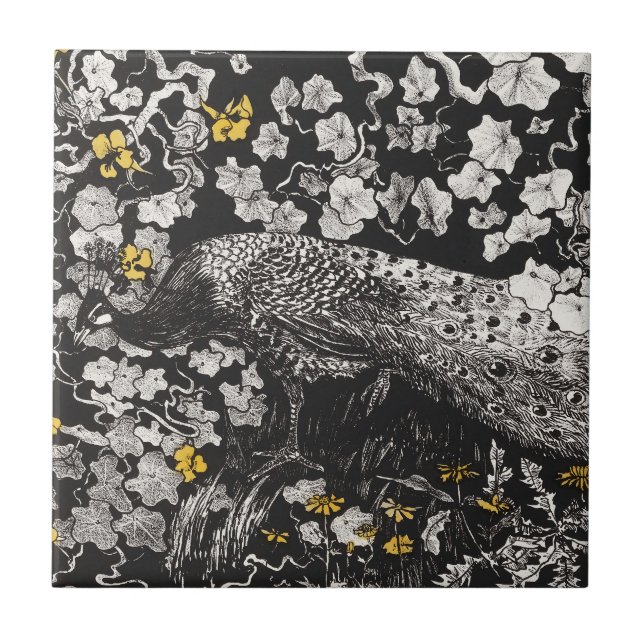 Vintage Peacock Illustration av Theo van Hoytema Kakelplatta (Framsidan)