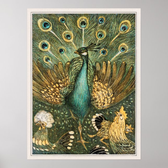 Vintage Peacock Illustration Poster (Framsidan)