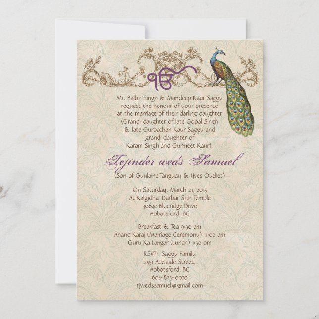 Vintage Peacock Inbjudningar (Framsida)