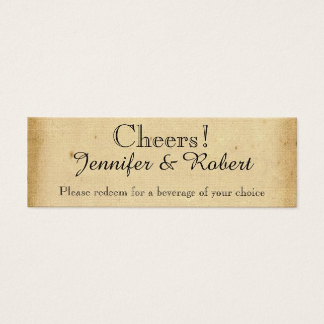 Vintage Peacock Monogram Bröllop Drink Biljett (Framsidan)