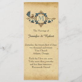 Vintage Peacock Monogram Bröllopsprogram Program
