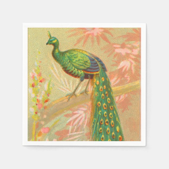 Vintage Peacock- och blommålning Pappersservett (Framsidan)