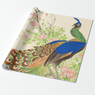 Vintage Peacock- och blommålning Presentpapper