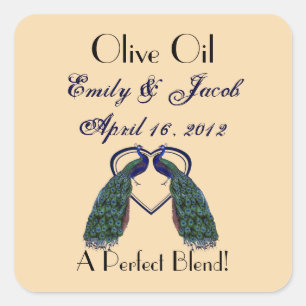 Vintage Peacock Olive Oil Favor Favor Taggar Fyrkantigt Klistermärke