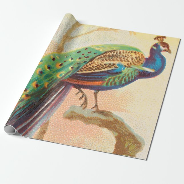 Vintage Peacock på en gren-målning Presentpapper (Utrullad)