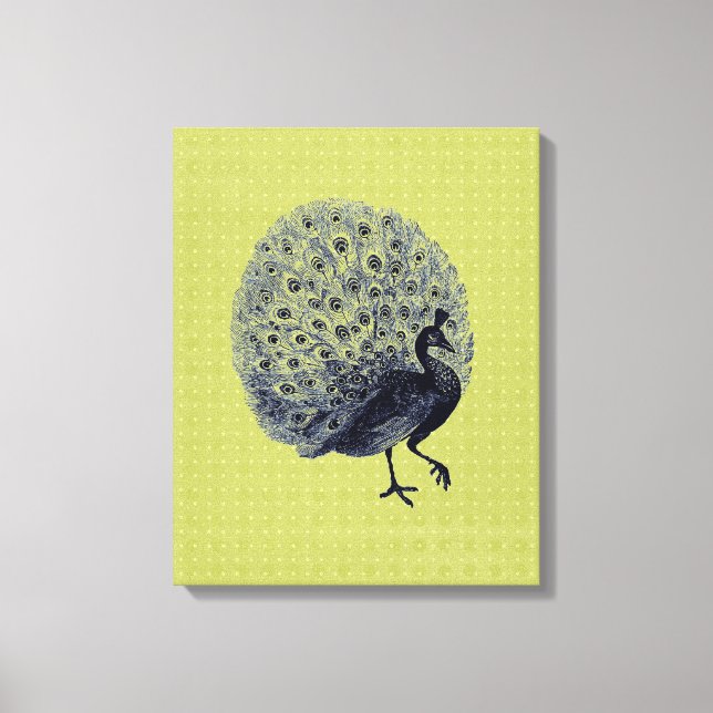 Vintage Peacock på Grönt - arbetsyta med omslutnin Canvastryck (Framsida)