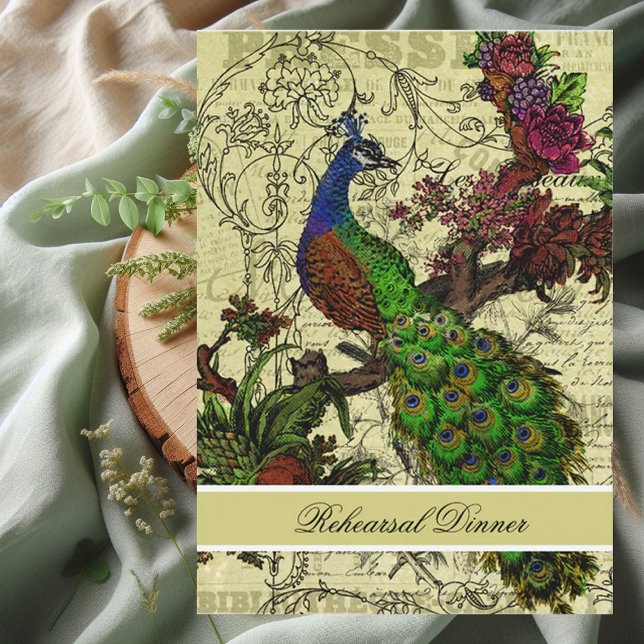 Vintage Peacock Rehearsal Middagsinbjudan Inbjudningar (Skapare uppladdad)