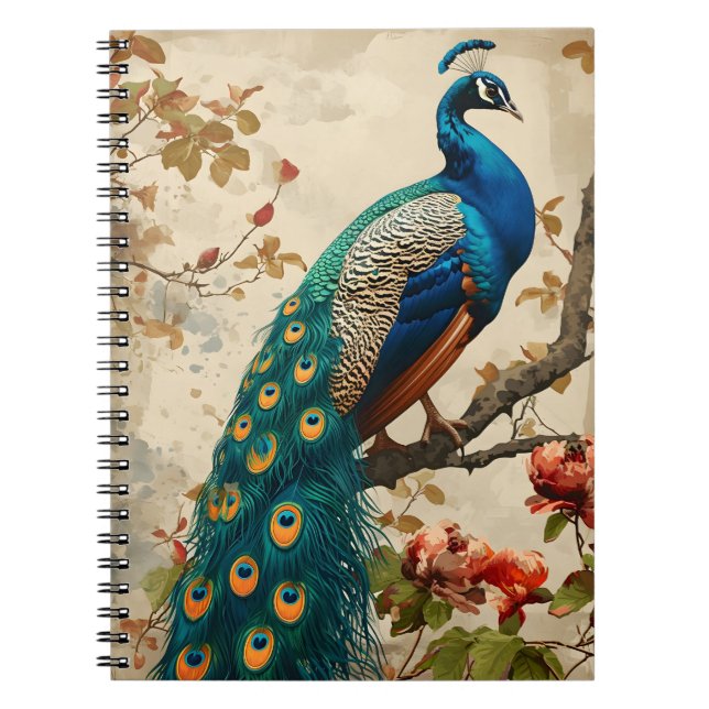 Vintage Peacock Splendor Postcard Anteckningsbok (Framsidan)