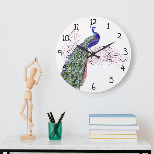 Vintage Peacock Stor Klocka (Vintage Peacock Large Clock)