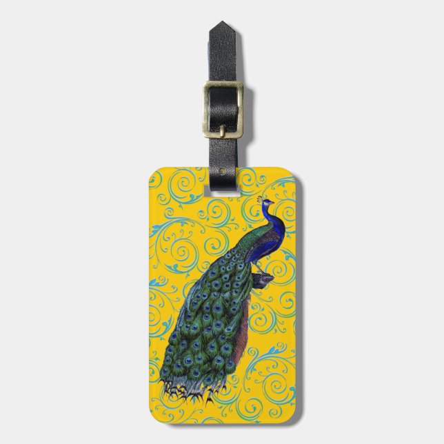 Vintage Peacock Swirl Bagagebricka (Vertikal Framsida)