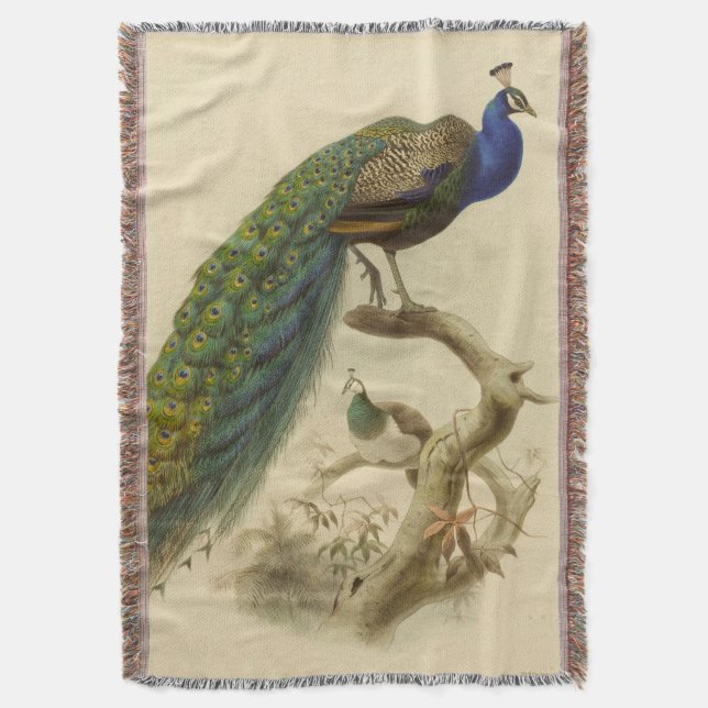 Vintage Peacock Throw Blanket Filt (Framsidan Vertikal)