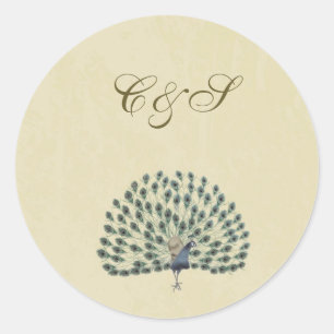Vintage Peacock Wedding Favor Stickers Runt Klistermärke