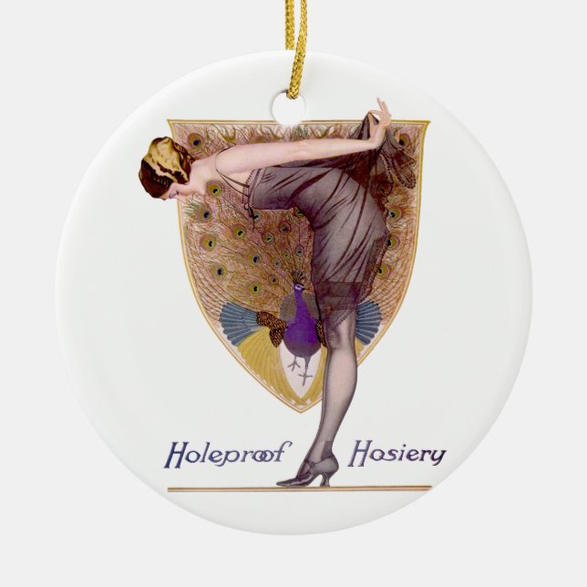 Vintage Peacock Woman Flapper Söt Julgransprydnad Keramik (Framsidan)