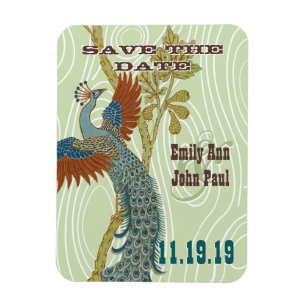 Vintage Peacock Woodgrain Spara datum Magnet