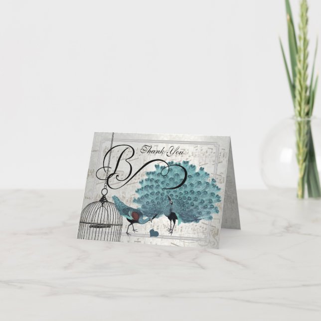 Vintage Peacocks Bird Cage Bröllop Tack (Framsida)