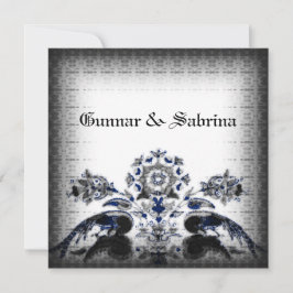 Vintage Peacocks & Blommigt Blue Goth Bröllop Inbjudningar