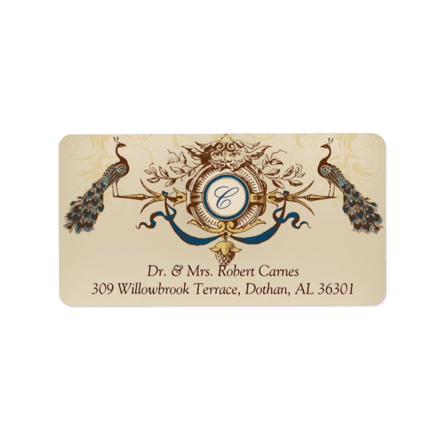 Vintage Peacocks Bröllop Returetiketter Adressetikett (Framsidan)