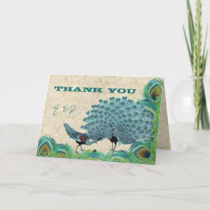 Vintage Peacocks Bröllop Tack Kort
