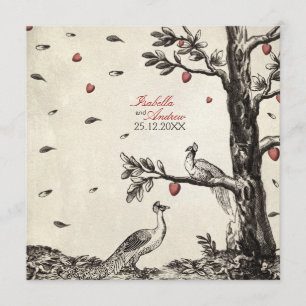 Vintage Peacocks i Kärlek - bröllop Inbjudningar
