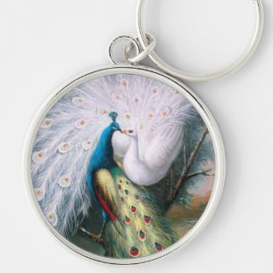 Vintage Peacocks KIss Rund Silverfärgad Nyckelring