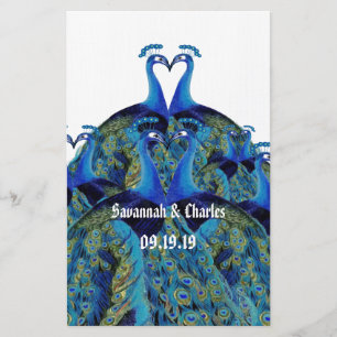 Vintage Peacocks Kissing Bröllop Stationery Brevpapper