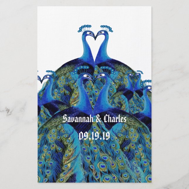 Vintage Peacocks Kissing Bröllop Stationery Brevpapper (Framsida)