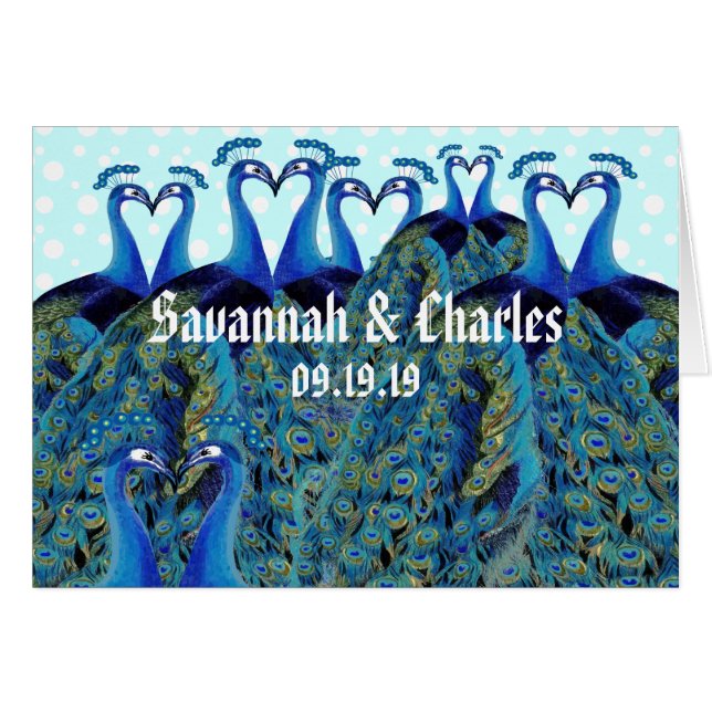 Vintage Peacocks Kissing Bröllop Tack OBS Kort (Framsidan Horizontal)