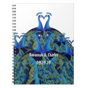 Vintage Peacocks Kissing Wedding Gifts Anteckningsbok Med Spiral